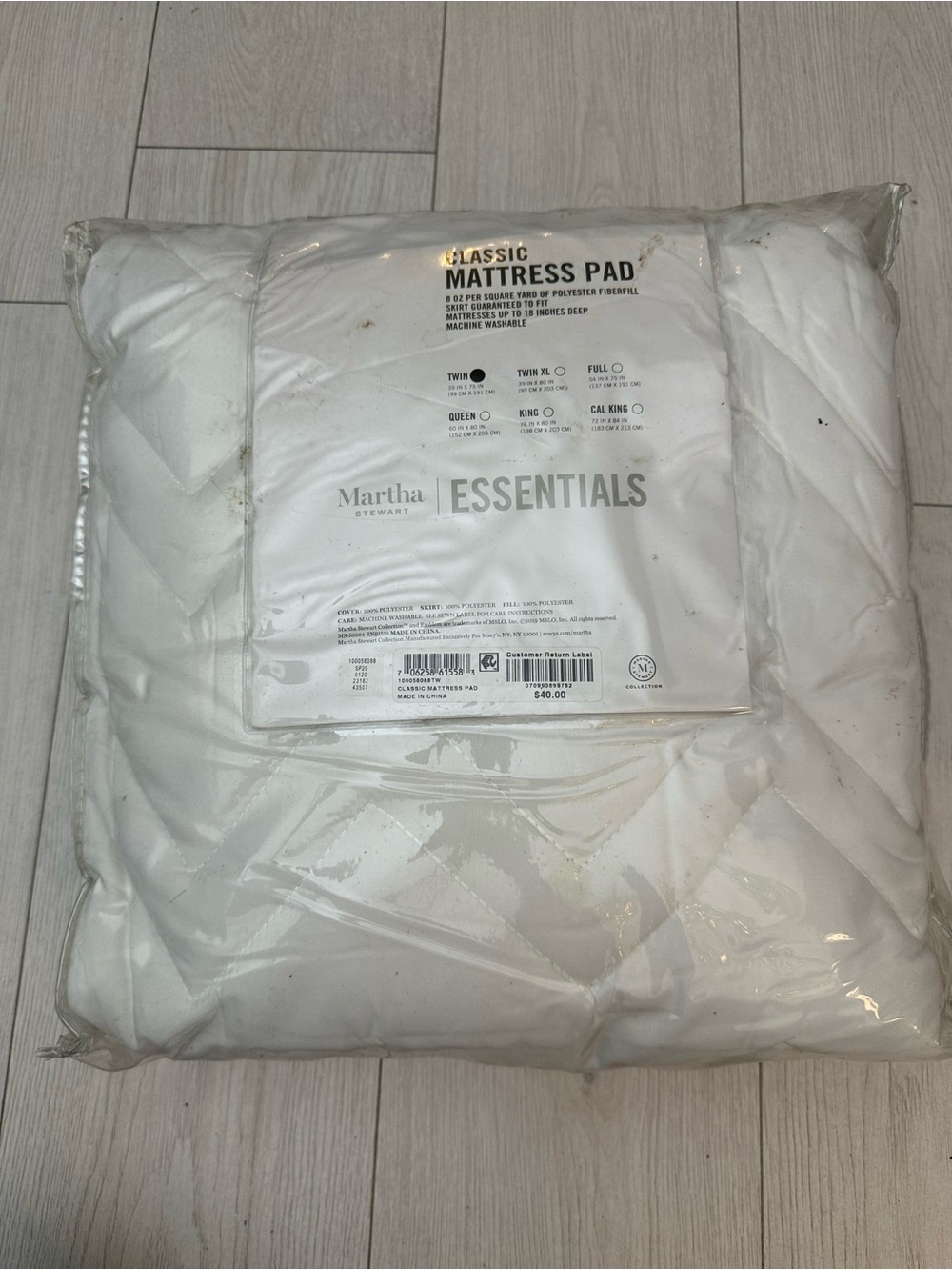 New Martha Stewart Essentials Classic Mattress Pad twin
